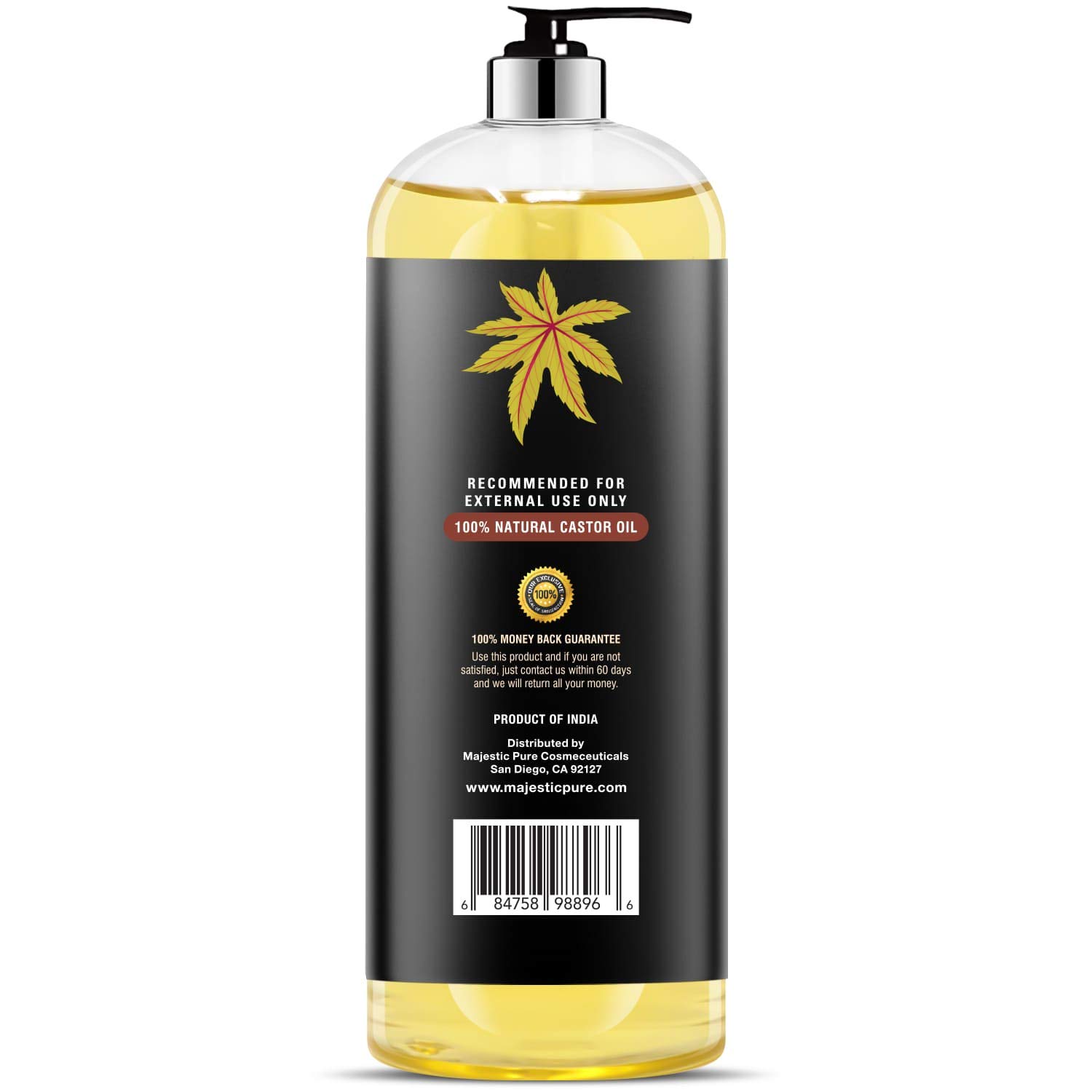 Majestic Pure Castor Oil, 100% Natural Wonder Oil with Numerous Hair, Scalp, Skin and Nails Benefits - Packaging May Vary- 16 fl oz : Beauty
