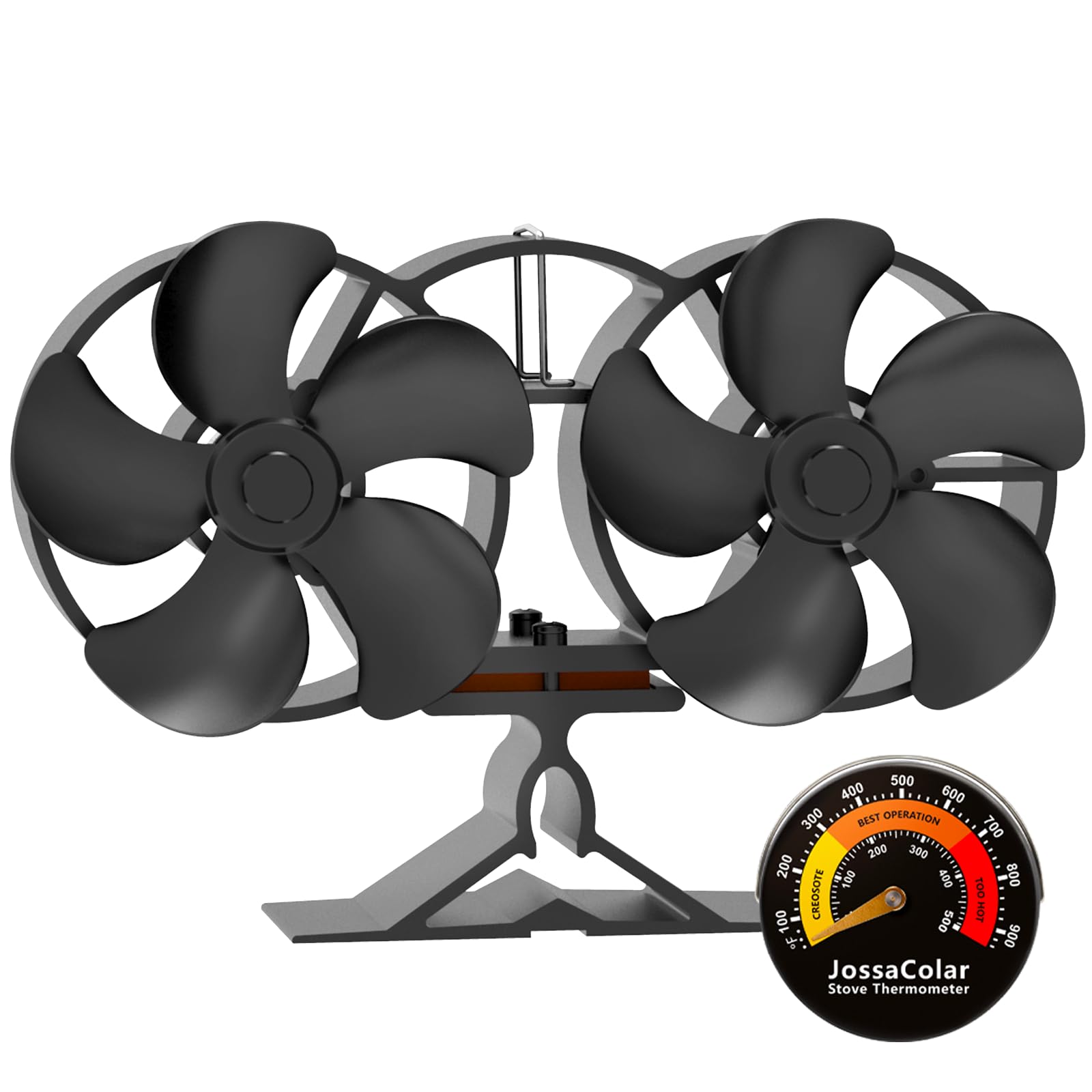 JossaColar Log Burner Fan Silent Operation | 10-Blade Stove Fan | Fire Wood Burner Fans Heat Powered | Fireplace Accessories w/Log Burner Thermometer