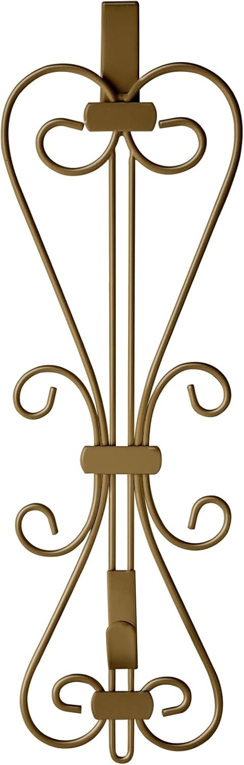 Wreath Hangers - Norgail 17 Inches Heavy Duty Wreath Door Hanger with Flower Scroll Pattern Decoration for Front Door, Metal Wreath Hook Holder Over The Door Wreath Holder for New Year Christmas Decoration