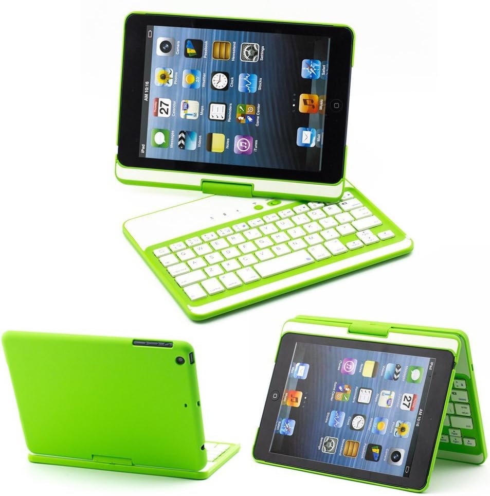 DUMVOIN Apple iPad Mini 360 Degree Rotating Bluetooth Wireless Keyboard Clamshell Nubuck Case Cover for Apple 7.9 Inch New iPad Mini 2 Retin & iPad Mini Tablet PC -Multi-Adjustable Angles Color:Green