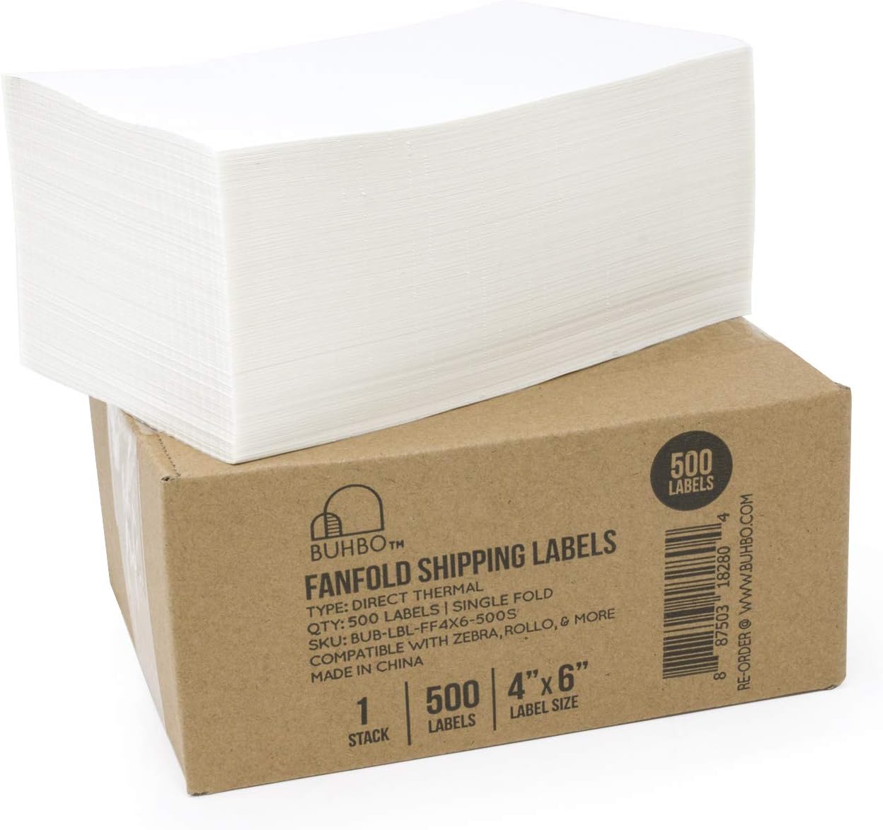 Buhbo 4" x 6" Direct Thermal Shipping Label (500 Fanfold Labels) - Rollo Compatible : Office Products