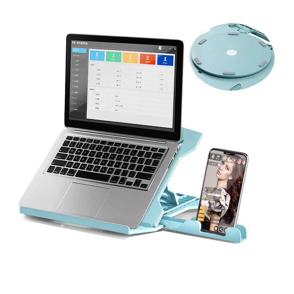 Hosoncovy Foldable Multifunction Laptop Raiser 360 Rotatable Tabletop Stand Cooler Stand Heat Stand Tablet Stand Holder with Phone Holder, 8 Level Height Adjustable (Blue)