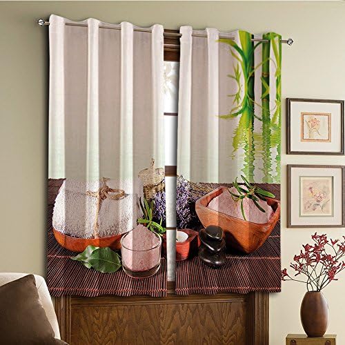 Custom design curtains/Vintage Lace Window Curtain/Grommet Top Blackout Curtains/Thermal Insulated Curtain For Bedroom And Kitchen-Set of 2 Panels(round with Towel Flowers Candle and Zen Hot Massag)