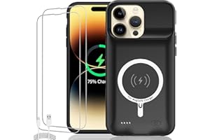 KCKEBLM Upgraded 10800mAh Rechargeable Portable Extended Battery Pack for iPhone 14 Pro Max (6.7 inch) - Qi Wireless Charging Compatible Case (Black)