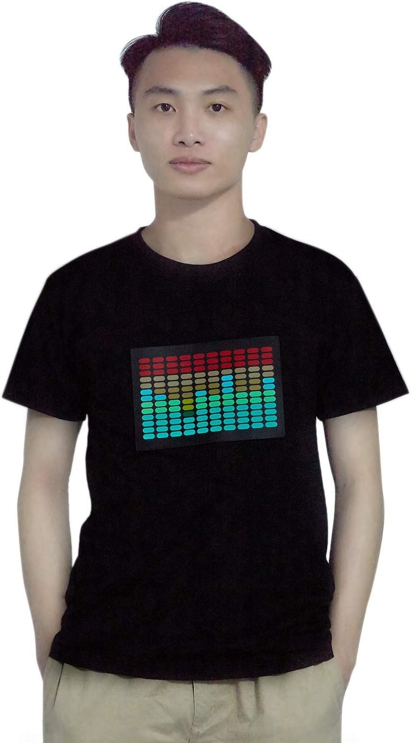 Men Sound Activated Led T-Shirt Light Up Flashing Disco Equalizer Short Sleeve Led T Shirt L