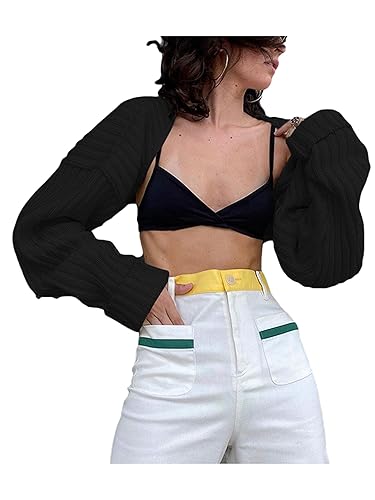 Womens Bolero Shrug Sweater Long Sleeve Open Front Crop Cardigan