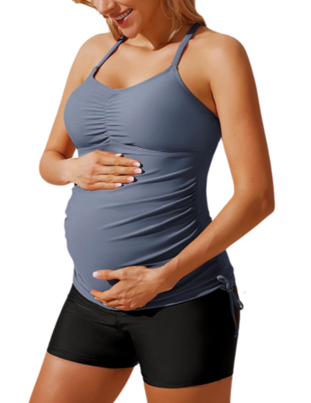 Photo 1 of Women's Maternity Modest Swimsuit Pregnancy Tankini Swimsuits 2 Pieces Blue Grey L