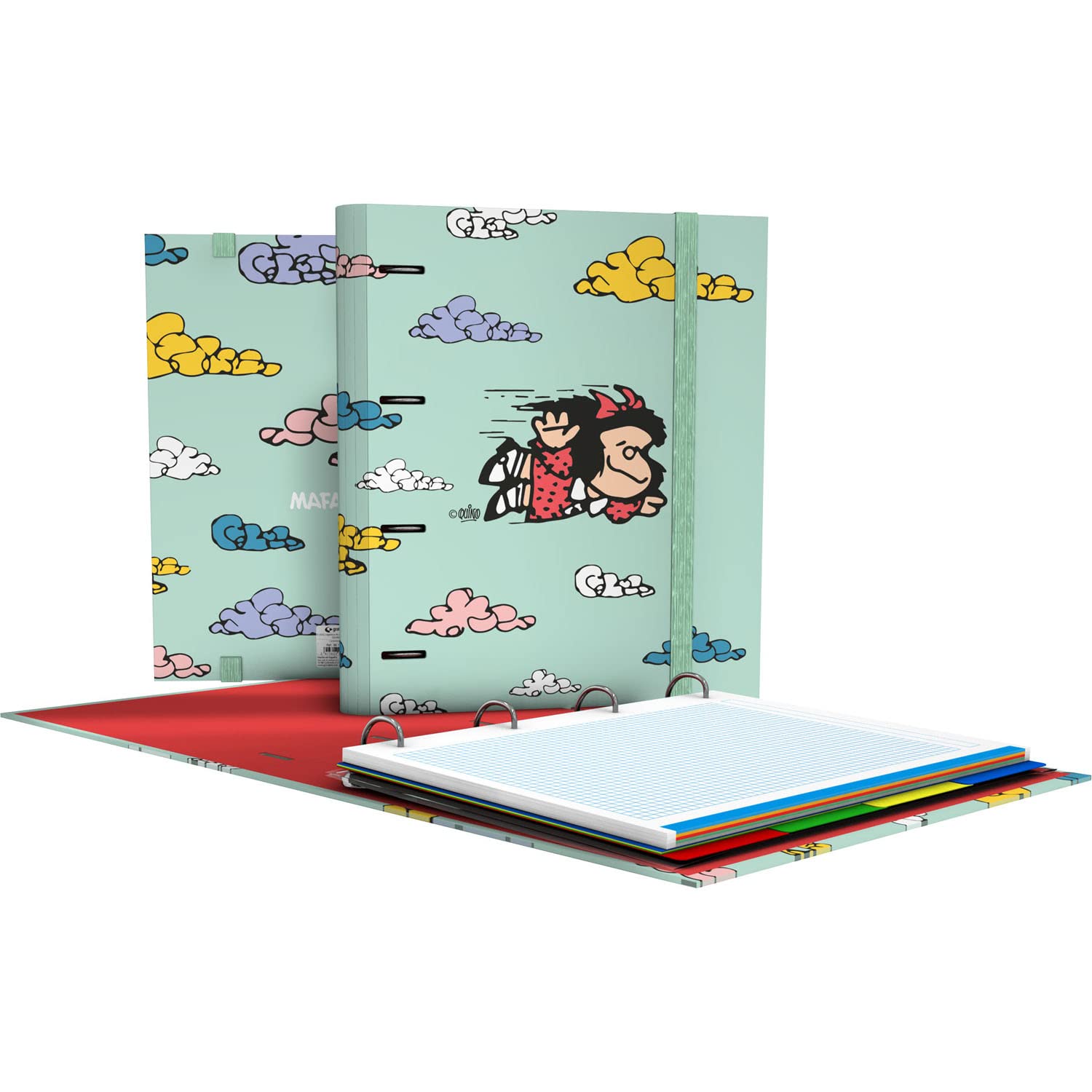 Grafoplás 88102658. Carpansan of Rings, A4, Replacement Griddle Sheets 5x5, Dividers, Transparent Envelope, Curved Spine, Carpebook, Mafalda Collection, Flying