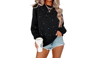 ALAPUSA Women’s Casual Sparkling Starry Sweatshirt, Long Sleeve Round Neck Pullover Top with All Over Glitter Sequins
