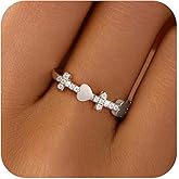 AIBELOPY 925 Sterling Silver Cross Rings for Women Cubic Zirconia Faith Hope Christian Rings Heart Ring Promise Rings for Her Purity Ring Mothers Ring Religious Jewelry Easter Baptism Christian Gifts