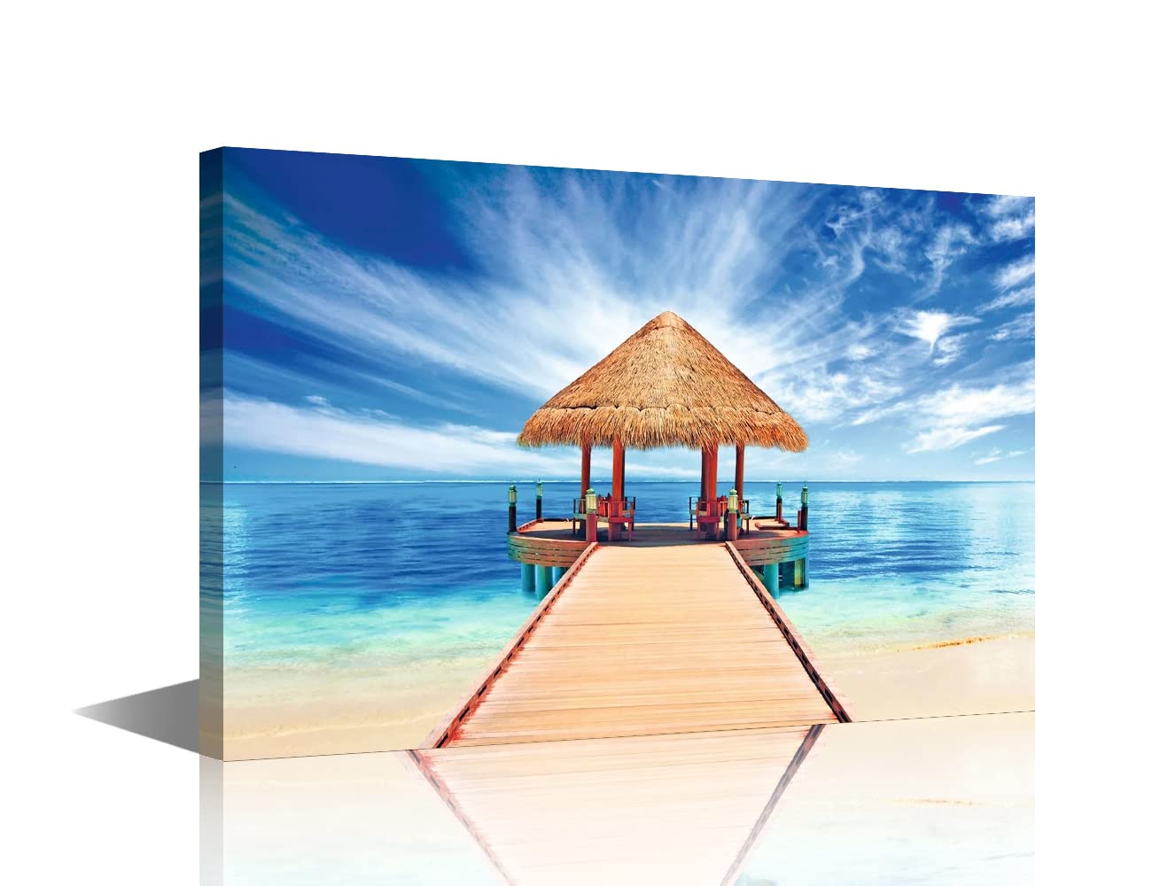 TISHIRON Canvas Wall Art Prints Maldives Resort Pavilion Landscape Painting Artwork for Living Room Bedroom Office Wall Decoration Scenery Framed Picture Decor Panel Ready to Hang 18X12in (30x45cm)