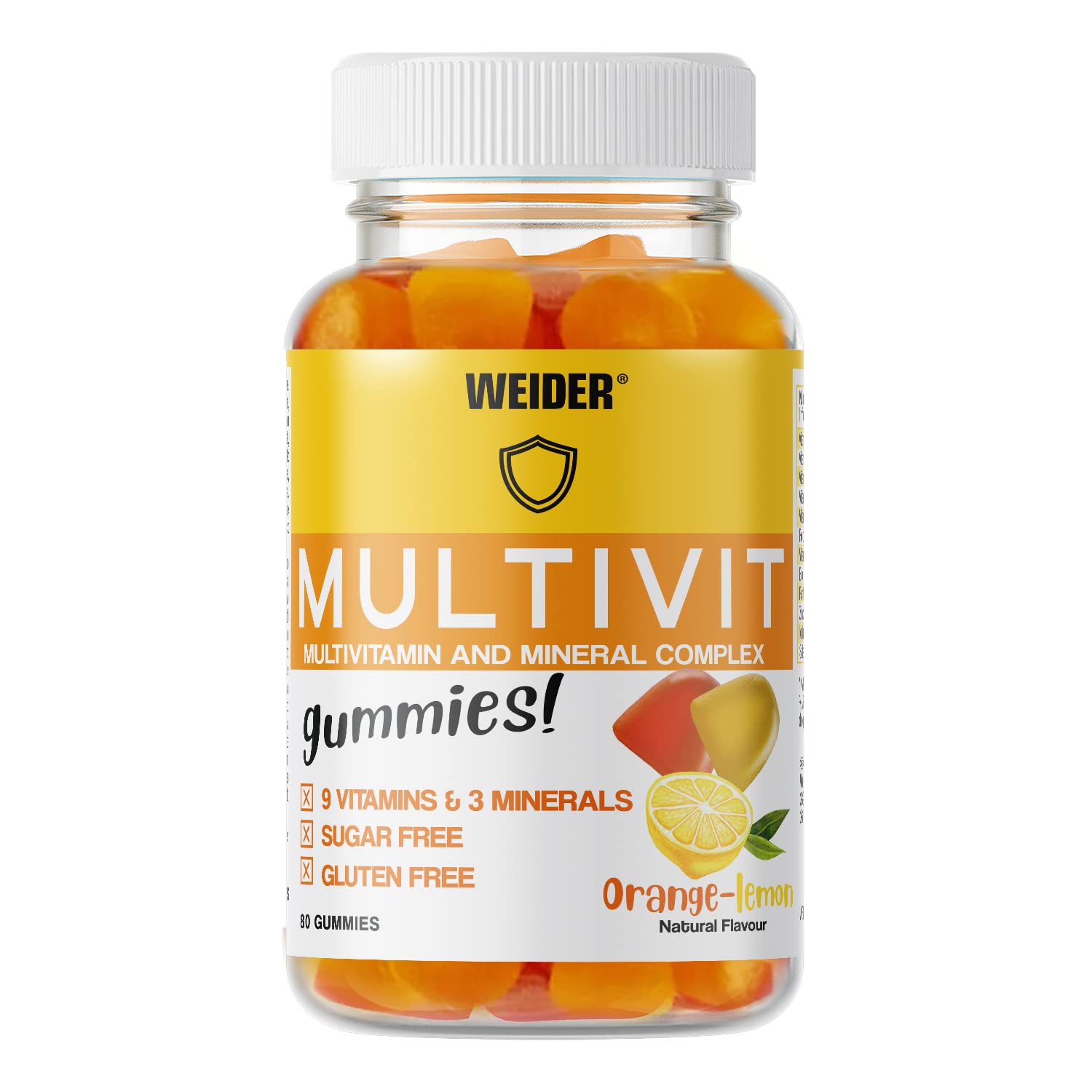 Weider Multivit Gummies - 9 Vitamins and 3 Essential Minerals (zinc, Iodine, Selenium) - Low in Calories (only 13 kcal per dose) - Sugar- and Gluten-Free - 80 Gummies