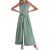 CUPSHE One Piece Jumpsuits for Women Sleeveless Halter Neck High Waist Wide Leg Rompers Jumpers Vacation Summer Outfits