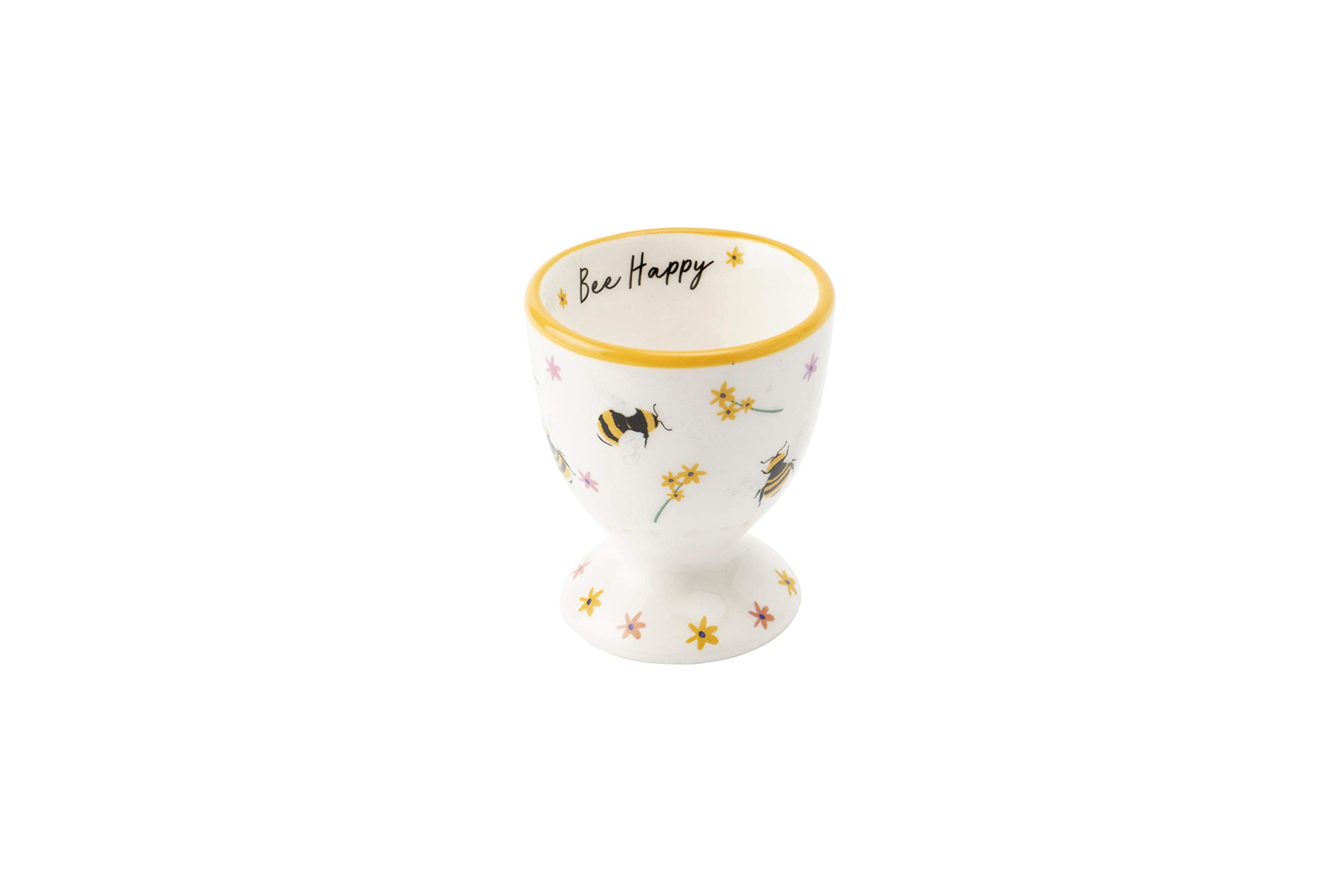 CGB Giftware | Bee Egg Cup | 'Bee Happy' Slogan | Kitchen | Breakfast | The Beekeeper Range | Ceramic | GB03871