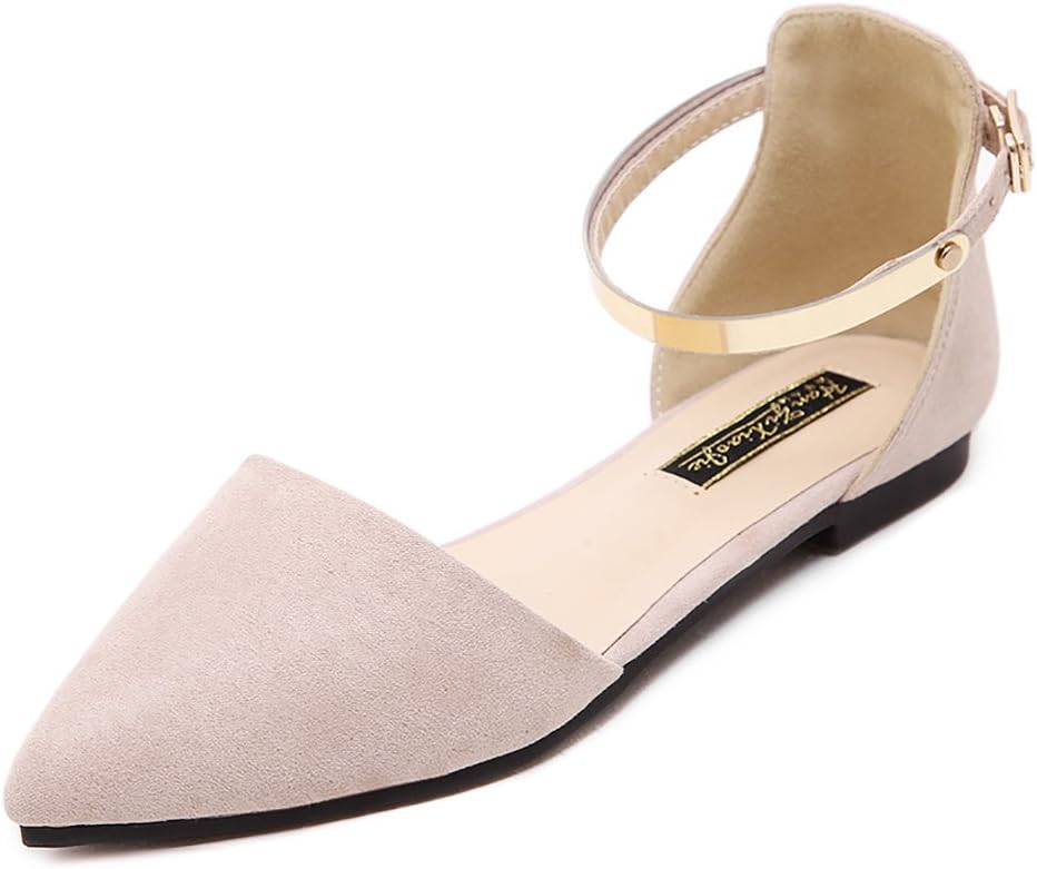 Meeshine Womens D'Orsay Pointy Toe Ankle Strap Buckle Comfort Ballerina Ballet Flats Shoes