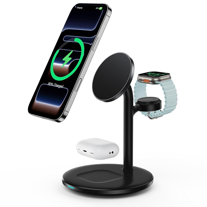 RoRoSkin Stazione di ricarica 3 in 1 per più dispositivi, stazione di ricarica induttiva da 15W