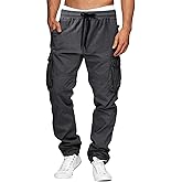 THWEI Cargo Pants for Men Casual Cotton Drawstring Lightweight Relaxed Fit Work Pants Multi Pockets