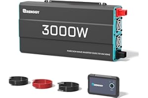 RENOGY REGO 3000W Pure Sine Wave Power Inverter, 12V DC to 120V AC, 6000W Peak Power, 16.4FT Remote Controller, Solar/Car/RV Inverter for Emergency Backup, Off-Grid Living, Camping, Truck, Outdoor