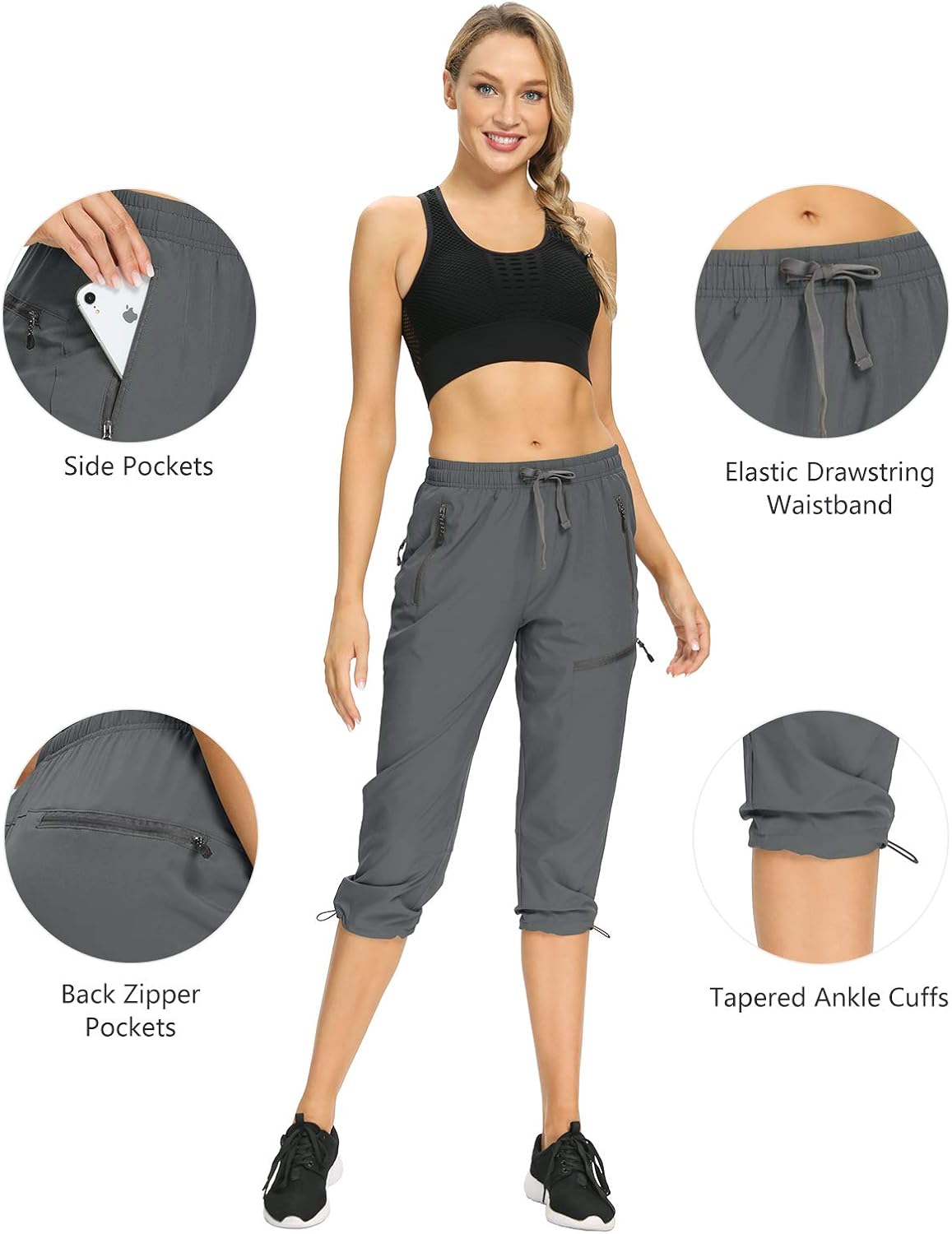 Xtansuo Women’s Hiking Pants Lightweight Capris Quick Dry Water Resistant Drawstring Fishing UPF 50 Joggers Zipper Pockets : Sports & Outdoors