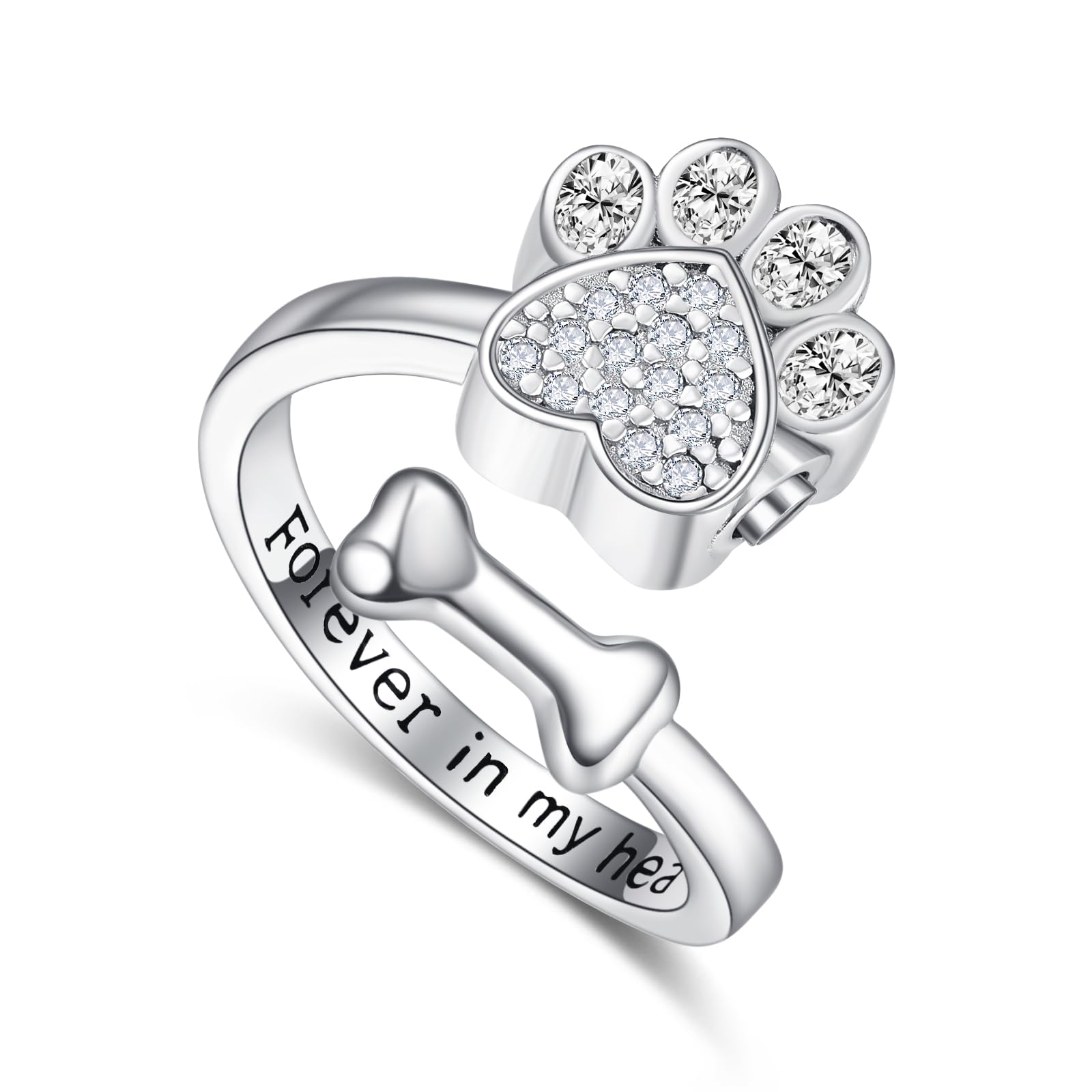 KINGWHYTE Ashes Ring 925 Sterling Silver Paw Print Urn Ring for Women Ashes Jewellery Dog Memorial Cremation Jewellery for Dog Lovers