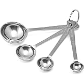 Amco Stainless Steel Measuring Spoons, Engraved Labels - Silver, Set of 4 | Accurate Portion Sizes, 1/4 Tsp, 1/2 Tsp, 1 Tsp &amp; 1 Tbsp for Precise Cooking &amp; Baking, Easy Storage, Dishwasher Safe