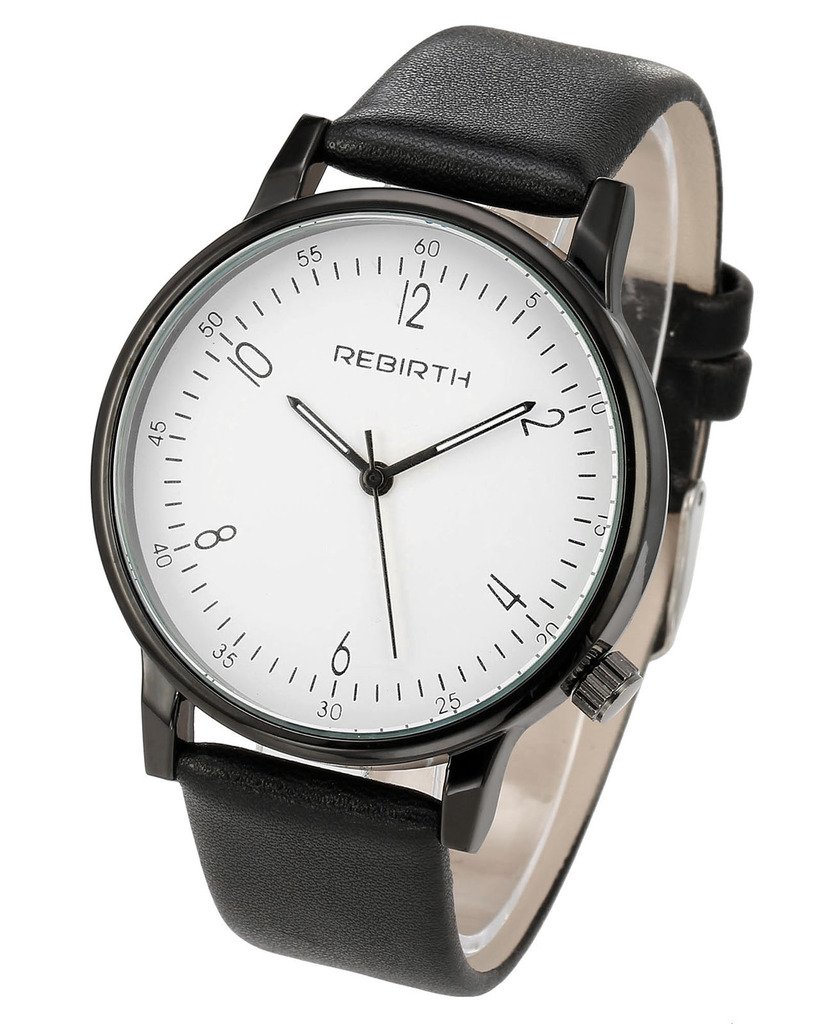 JSDDE Montre à Quartz Unisexe Mouvement Japonais Bracelet PU Style Simple Montre Etanche + Cadeau Boîtier Cadran Blanc Bracelet Noir