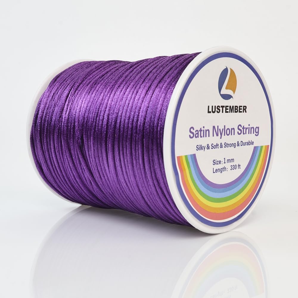 Photo 1 of 330 Feet Satin Nylon String, 1 mm Silky Smooth Durable Nylon Cord for Jewelry Making, Bracelets, Beading, Necklaces, Macrame, Kumihimo, Rattail, and Chinese Knot Craft