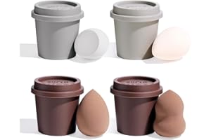BS-MALL Makeup Sponge Set, Foundation Blending Beauty Sponge, Flawless for Liquid, Cream, and Powder, Multi-colored Makeup Sponges，4 Pcs with Coffee Cup Package