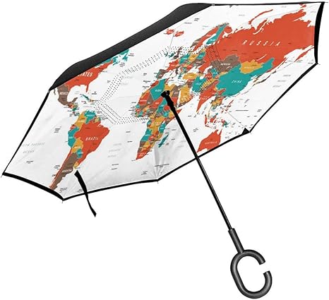 Amazon Co Jp 倒立傘 車の逆傘 逆傘 反射傘 長い傘 逆折り畳み傘 逆さまの傘 パラソル 長い傘 自立傘 世界地図 8本骨 耐水性 強い風の抵抗 ファッション ポータブル ユニセックス 軽量 Uvカット ホーム キッチン