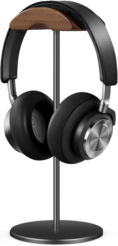 QinCoon Walnut Wood Aluminium Headphone Stand Black Heavy Base All Sizes
