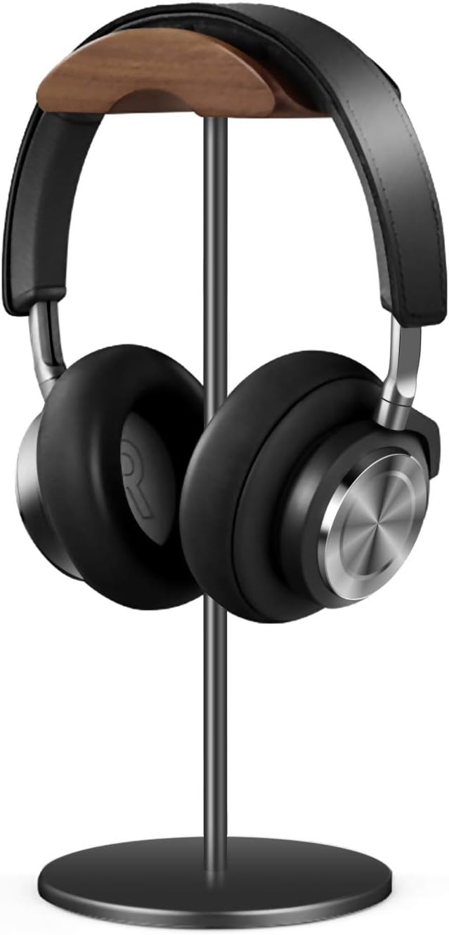 QinCoon Walnut Wood Aluminium Headphone Stand Black Heavy Base All Sizes