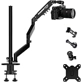TARION Titanrig Lite W Pneumatic Overhead Camera Desk Mount Monitor Arm | 0-13.2 lbs Load, Gas Spring Floating Arm, Wide Double C-Clamp, with VESA 75/100 mm, 1/4" 3/8" Ballhead, Action Camera Mount