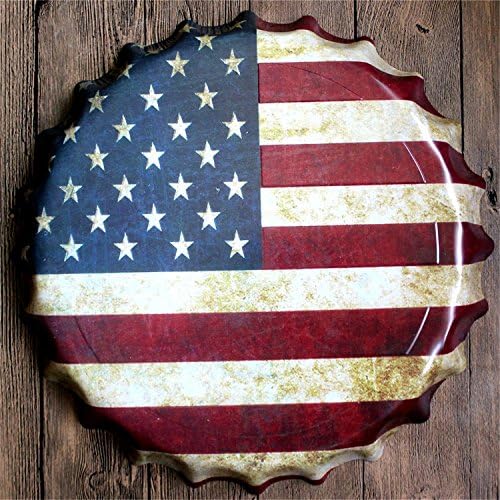 VancyTop Round Shape USA Flag Pattern Cap Retro Tin Sign for Home Bar Living Room Decorations,Diameter:13.8"