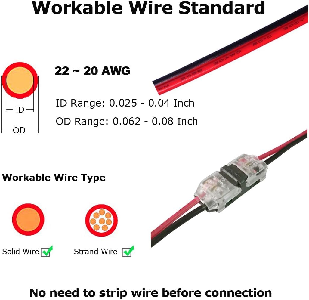 Butt Splice Wire Connectors - 10Pcs 2 Pin 2 Way I Shape Low Voltage Solderless Electrical Wire Terminals for 20 22 Gauge Wire - Image 5