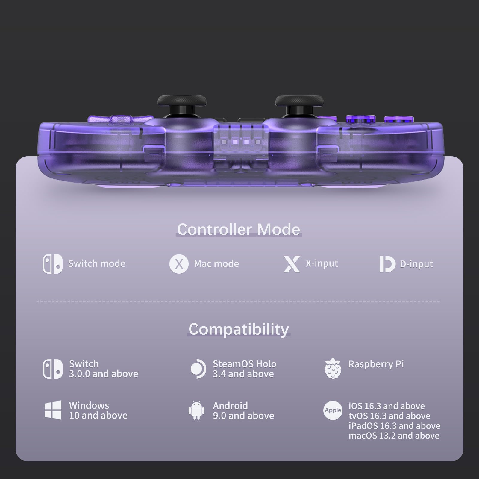 AKNES 8Bitdo SN30 Pro Bluetooth Controller, Hall Effect Joystick Update, Gaming Controller Compatible with Switch 2, Switch, Apple, Windows, Steam Deck, Android/Raspberry Pi - Crystal Purple