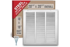 Handua 18"W x 18"H [Duct Opening Size] Steel Return Air Filter Grille [Removable Door] for 1-inch Filters | Vent Cover Grill, White | Outer Dimensions: 20 5/8"W X 20 5/8"H for 18x18 Duct Opening