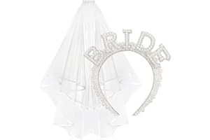 Casoty Pearl Hairband and White Bridal Veil, for Wedding, Bridal Shower, Prom, Pageant, Birthday, Halloween, Valentine's day or other Special Occasions, One Size, Hairband, by Casoty