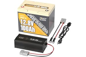Power Queen 12V 100Ah Group 24 LiFePO4 Lithium Battery with 12V20A Charger, Deep Cycle Battery 100A BMS, Max 1280Wh Energy, Up to 15000 Cycles for RV, Solar, Trolling Motor & Camping