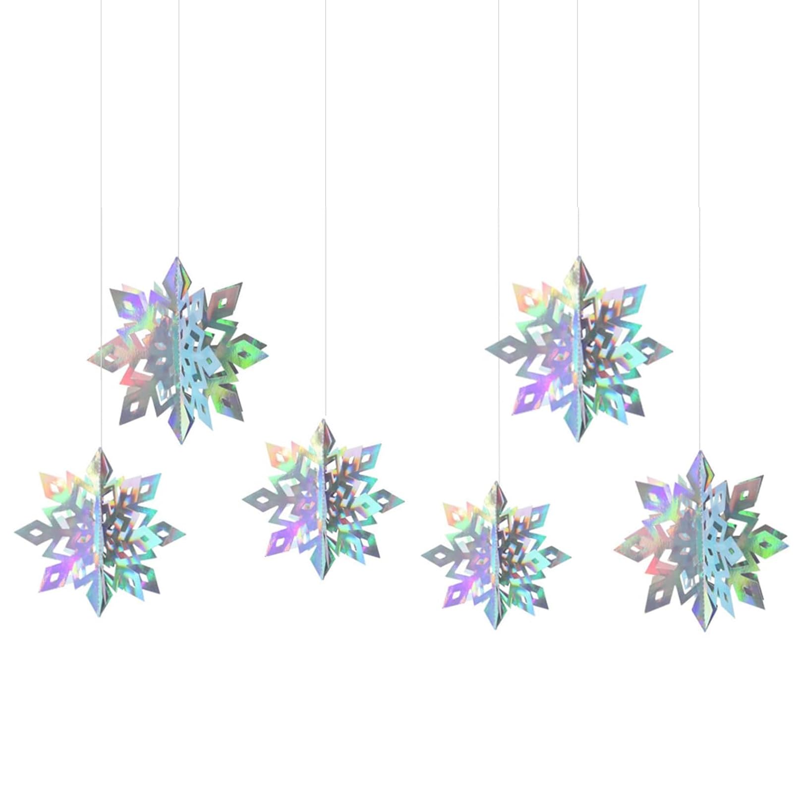 6pcs Christmas Ceiling Decorations - 3D Laser Paper Snowflakes Xmas Hanging Ornaments for Party, Tree, Office, Shop, Classroom, Kindergarten
