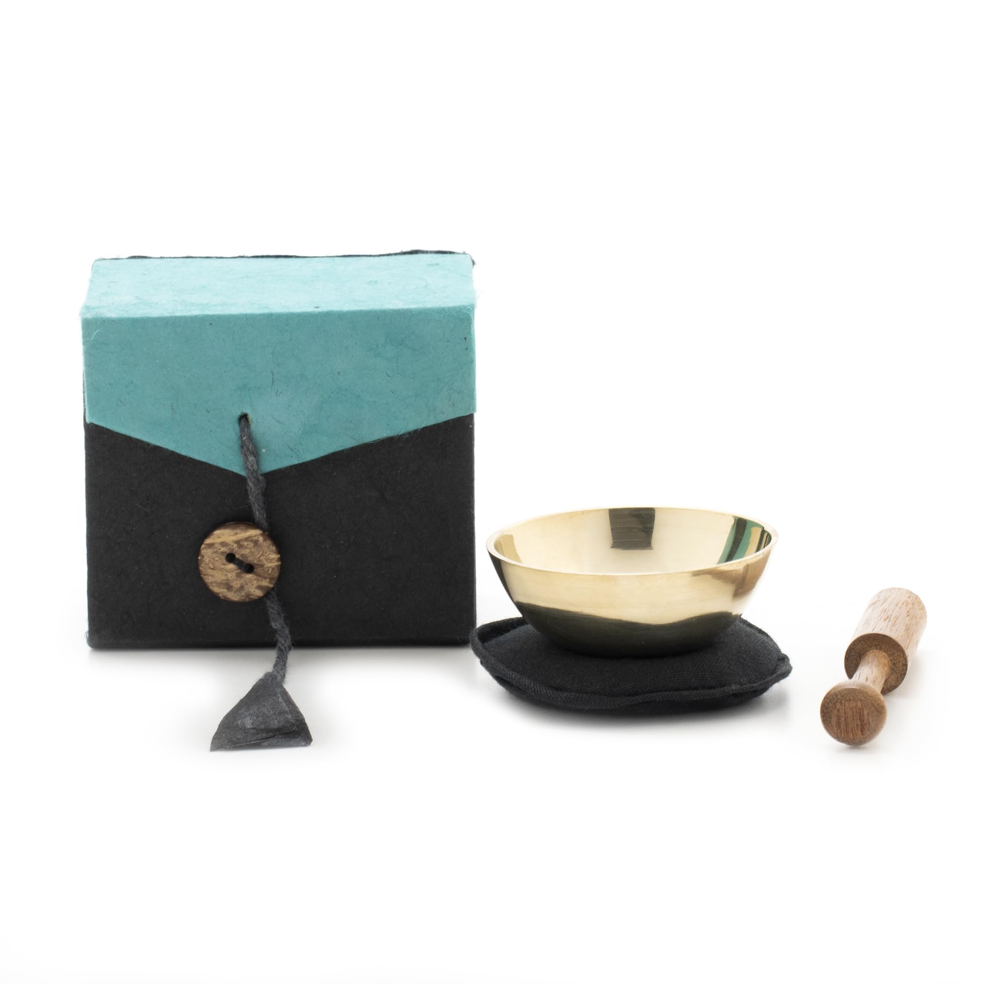 Mini-Klangschale in Box (schwarz / türkis)