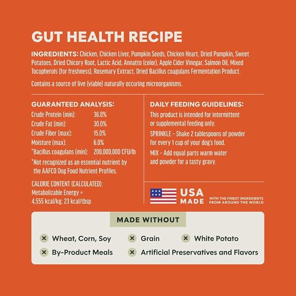 INSTINCT RAWBOOST SHAKERS, FREEZE-DRIED DOG FOOD POWDER TOPPER, CHICKEN – GUT HEALTH, 5.5 OZ. BOTTLE