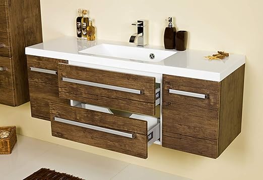 Quentis Waschplatzset Genua Breite 120 Cm Waschbecken Mit Unterschrank Holzdekor Antik 2 Turen 2 Schubladen Lieferung Des Waschbeckenunterschranks Montiert Amazon De Baumarkt