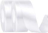 HONGCI 2 x 25mm White Satin Ribbon 22m Thick Gift Wedding Car Hair Bow