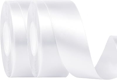 HONGCI 2 x 25mm White Satin Ribbon 22m Thick Gift Wedding Car Hair Bow