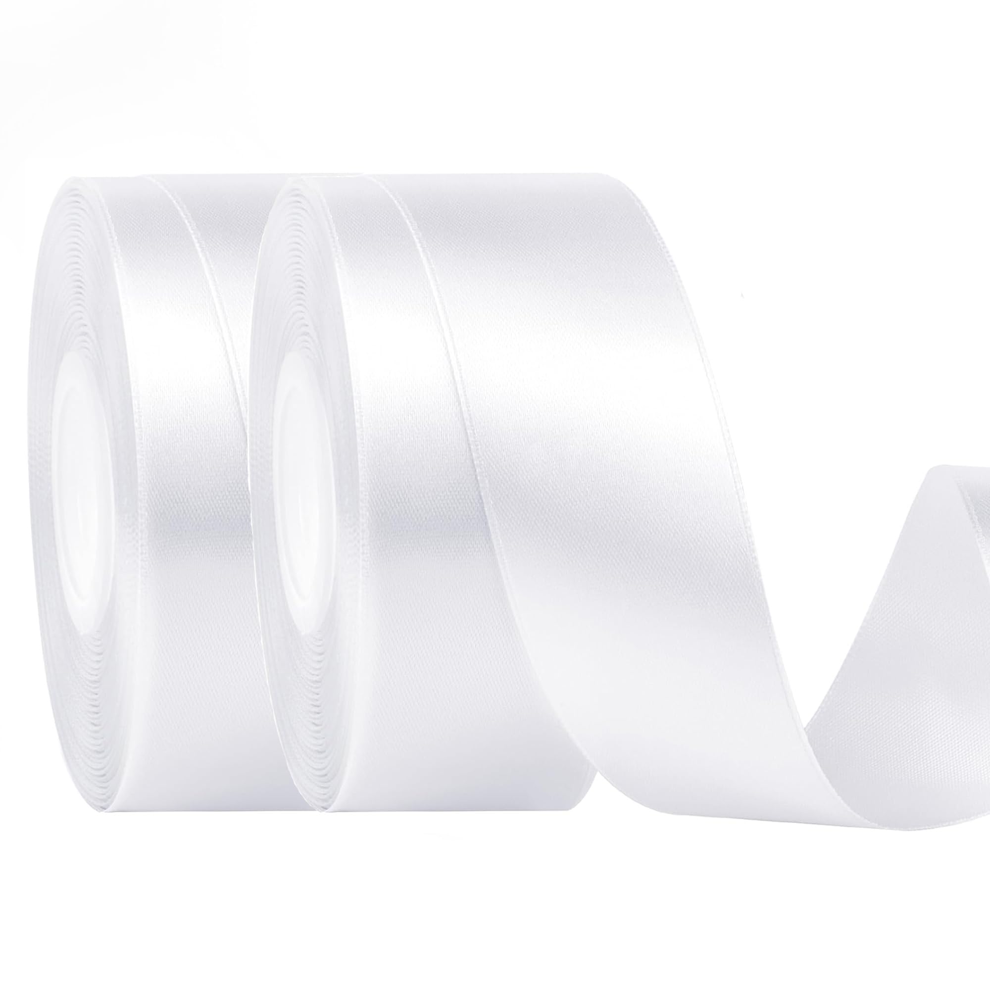 2 x 25mm Wide White Ribbon Thick Wedding Car Ribbon 22m, 1 inch Thick White Satin Ribbon for Gift Wrapping Wedding Christmas Birthday Cake Hair Bow Florist Bouquet Crafts Decorations