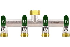 Yayamz 4 Way Garden Hose Splitter, Heavy Duty Brass Nickel Plated Rust Resistant Faucet Manifold, 3/4" Frost Resistant Outdoor Hose Adapter Connector，Hose Spigot Adapter with 4 large Green handles
