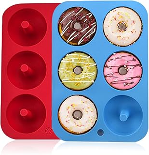 Silikon-Donut-Formen, 2 Stück, Silikon-Donut-Form, 6 Mulden, antihaftbeschichtet, sichere Silikon-Donut-Backform für Kuchen, Kekse, Bagels, Muffins, Blau, Rot