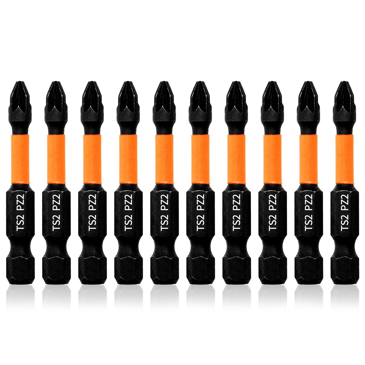 Hilpaty PZ2 Impact Driver Bits 10Pcs 50mm Length Professional Magnetic Pozidriv Screwdriver Bit Set, 1/4" Hex Shank