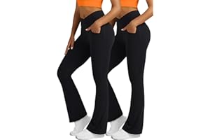 Boerfmian Flare Leggings for Women with Pockets 2pack High Waisted Crossover Flare Leggings Bootcut Yoga Pants