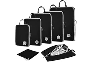 Dec-Mec 7Set Ultralight Nylon Compression Packing Cubes Expandable Packing Organizers for Carry on suitcase, Compression Cubes with Shoe Bag for Travel Accessories Luggage(black)…